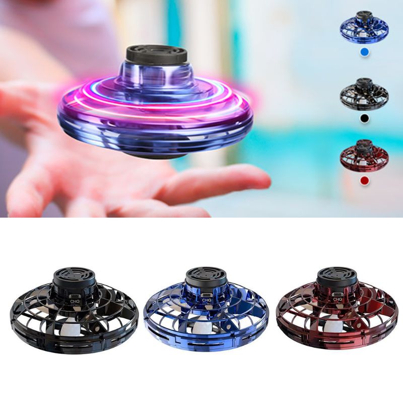flying disco ball - Mini Fingertip Gyro Interactive Decompression Toy Drone LED UFO Type Flying Helicopter Spinner Toy Kids